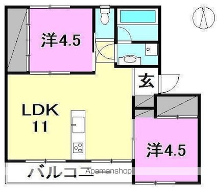 ブリューメ・ハイム弐番館[2LDK/47m2]の間取図