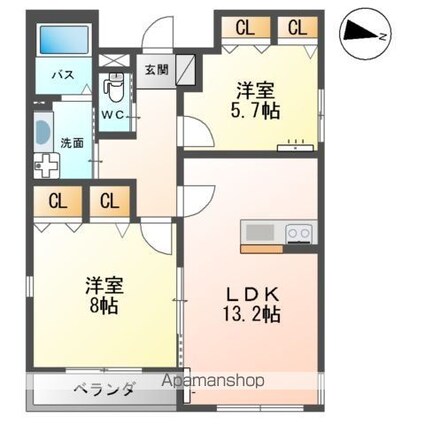 ドゥ・エスポワール[2LDK/64.03m2]の間取図