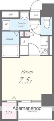 ヒルズ飛鳥山[1K/24.93m2]の間取図