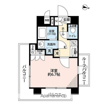 プレール・ドゥーク板橋舟渡[1K/25.53m2]の間取図