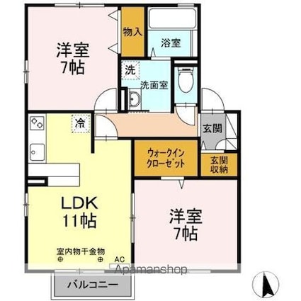 岩手県盛岡市北飯岡２丁目[2LDK/62.1m2]の間取図
