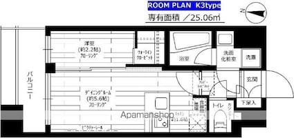 アジールコフレ中野坂上[1DK/25.06m2]の間取図