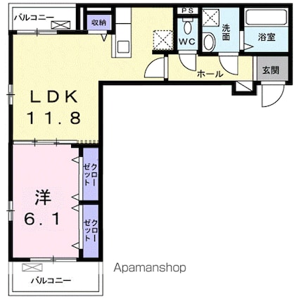ルピコン野洲[1LDK/45.8m2]の間取図