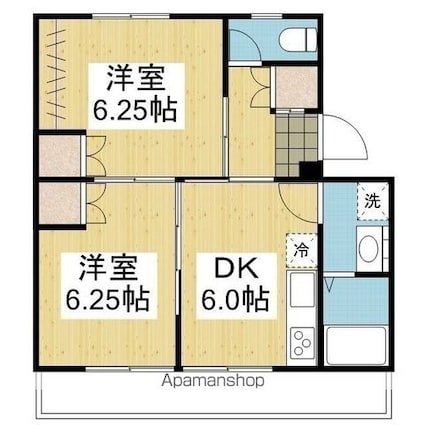 アルト堀江　１号棟[2DK/38.16m2]の間取図