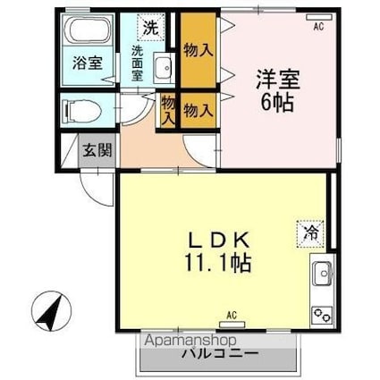 ベルジュ並柳　Ｃ[1LDK/42.11m2]の間取図