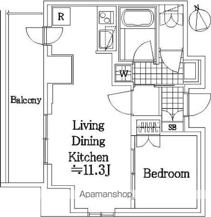スカイグランデ汐留[1LDK/37.39m2]の間取図