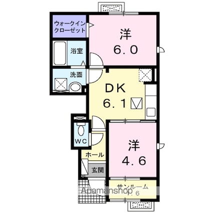 カーサ　ヒルズ　Ⅱ[2DK/42.89m2]の間取図