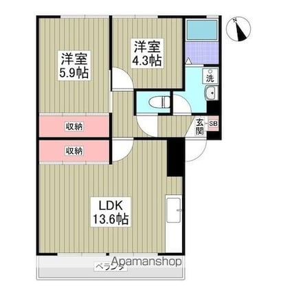 ヴィレッジ助戸[2LDK/55m2]の間取図