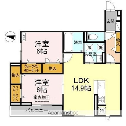 ラフィーネ南蔵王[2LDK/65.99m2]の間取図