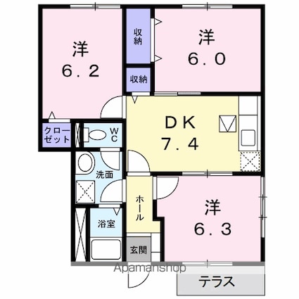 モルティ・メゾン　Ⅰ[3DK/58.58m2]の間取図