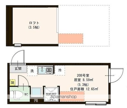 Ｐａｒｋ　Ｔｅｒｒａｃｅ　富士見台[1R/12.65m2]の間取図
