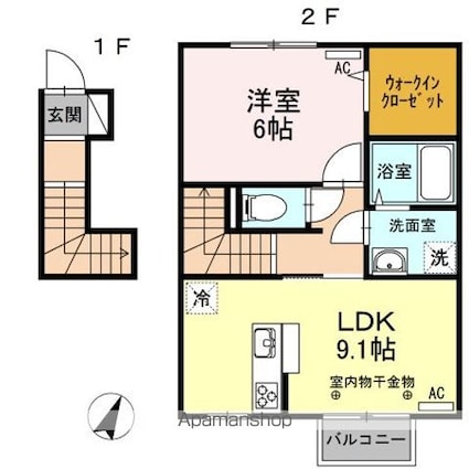 ＧＬＡＮＺ　Ｅ[1LDK/44.88m2]の間取図