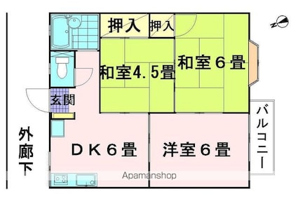 ストラートハウスＡ棟[3DK/46m2]の間取図
