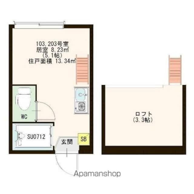 アーバンセントリック[1R/13.34m2]の間取図