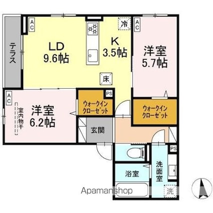 ＣＬＡＳＳＥＵＭ仙台小田原　Ａ棟[2LDK/61.15m2]の間取図