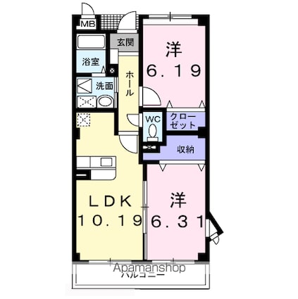 ヴェルデ欅[2LDK/53.09m2]の間取図