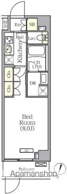 ＡＲＫＭＡＲＫ世田谷砧[1K/25.47m2]の間取図