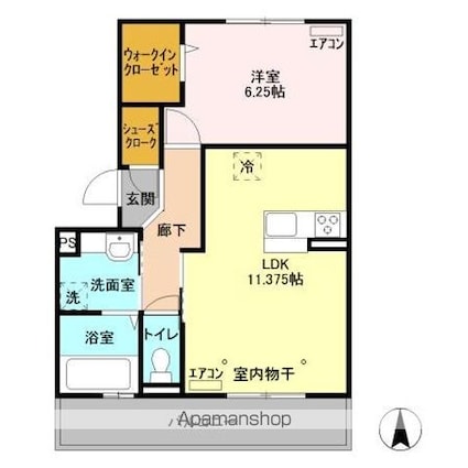 グレイスコートＢ棟[1LDK/46.47m2]の間取図