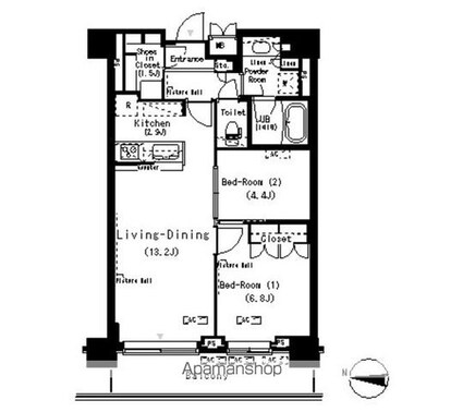 パークアクシス辰巳ステージ[2LDK/62.96m2]の間取図