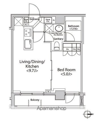 カスタリア菊川[1LDK/33.73m2]の間取図