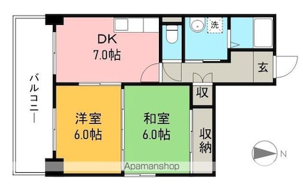 山崎ハイツ[2DK/47.5m2]の間取図