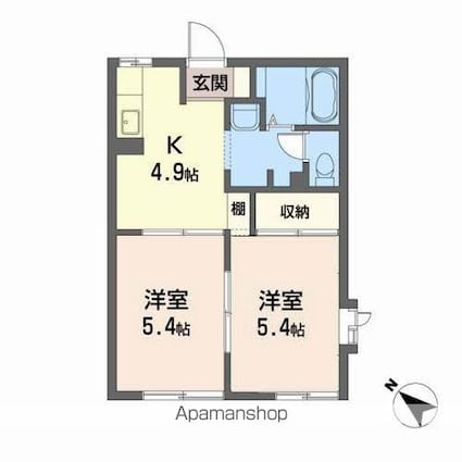 フォーブル加賀野[2K/35m2]の間取図
