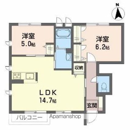 ベルデュールＡ[2LDK/57.8m2]の間取図
