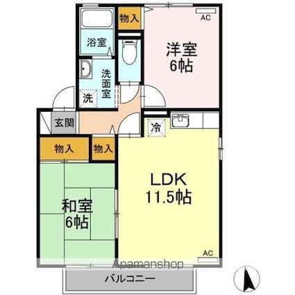 コーポ・ＦＫ　Ｄ棟[2LDK/53.72m2]の間取図