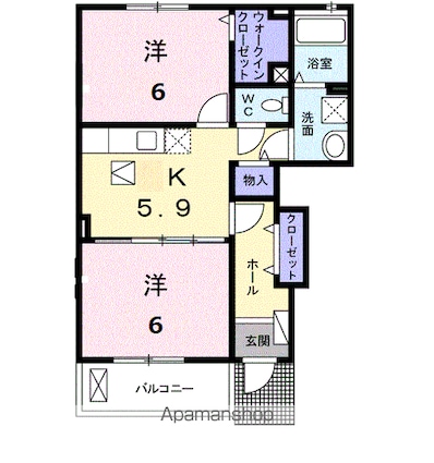 クレールⅣ　Ｄ[2K/46.34m2]の間取図