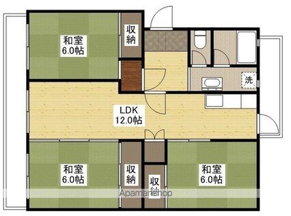 井口鈴が台アパート[3LDK/75m2]の間取図