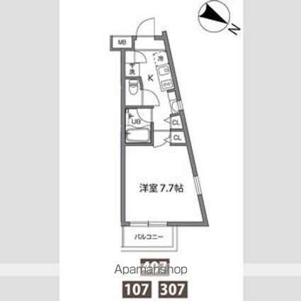 プライムアーバン烏山ガレリア[1K/25.05m2]の間取図