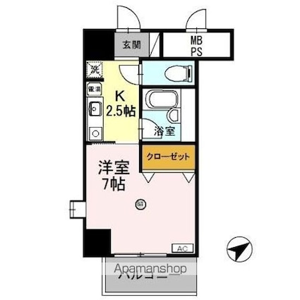 サンタウン竹鼻　Ａ[1K/25.2m2]の間取図