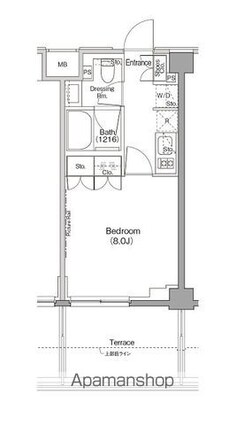 ザ・パークハビオ三軒茶屋テラス[1K/25.48m2]の間取図