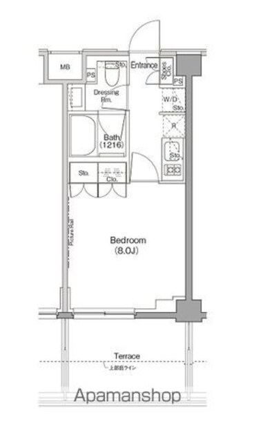 ザ・パークハビオ三軒茶屋テラス[1K/25.48m2]の間取図