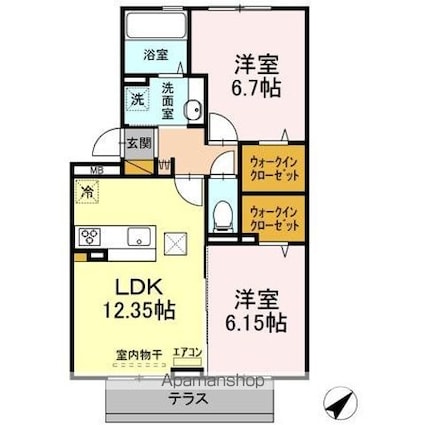 オテール・ロッシュⅠⅡ[2LDK/58.07m2]の間取図
