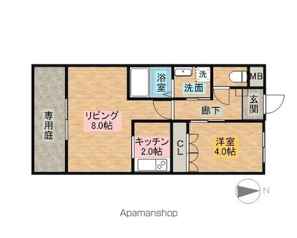ブルースカイ唐船[1LDK/36m2]の間取図