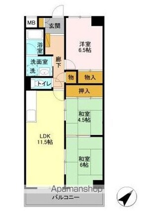 エクセルハイム城山[3LDK/65.45m2]の間取図