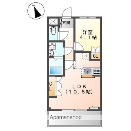 フィグトゥリーＫ[1LDK/36m2]の間取図