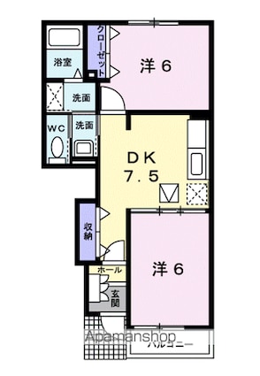 エアリーヴィラＮ[2DK/44.82m2]の間取図