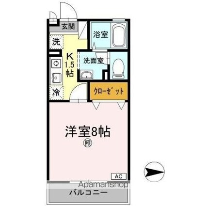 ベルシャトル　Ｂ棟[1K/26.71m2]の間取図