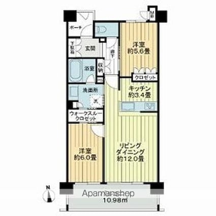 サーパスシティ南松本駅前ノースガーデン[2LDK/62.74m2]の間取図