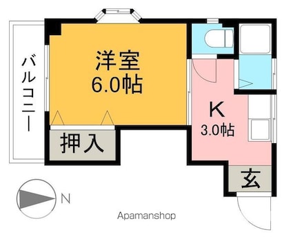 みどりハイツ[1K/22m2]の間取図