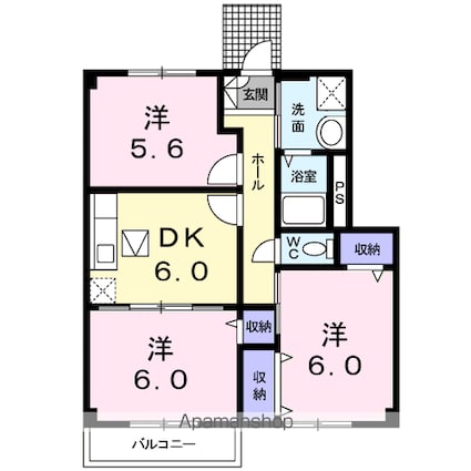 ベルク・ヴィラ　Ａ棟[3DK/55.71m2]の間取図