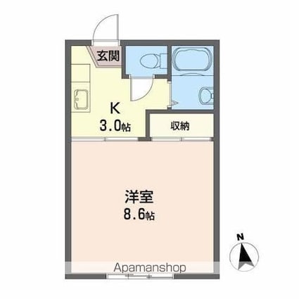 宮城県仙台市青葉区川内大工町[1K/24m2]の間取図