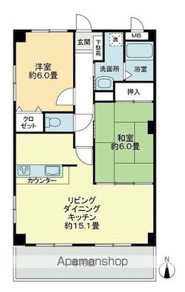 フォブールつるうち[2LDK/59.28m2]の間取図