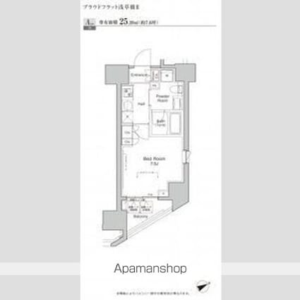 プラウドフラット浅草橋Ⅱ[1K/25.2m2]の間取図