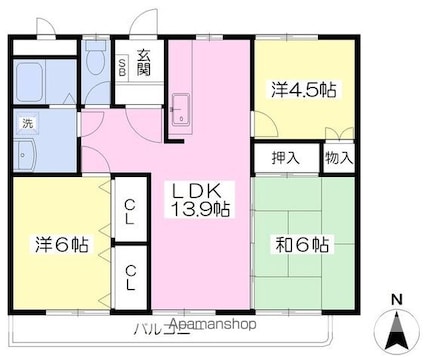 エクセレンス土居田[3LDK/65.25m2]の間取図