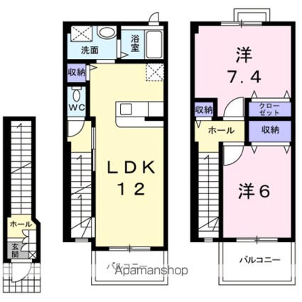 ガーデンハウス朝日山　Ｄ[2LDK/65.14m2]の間取図