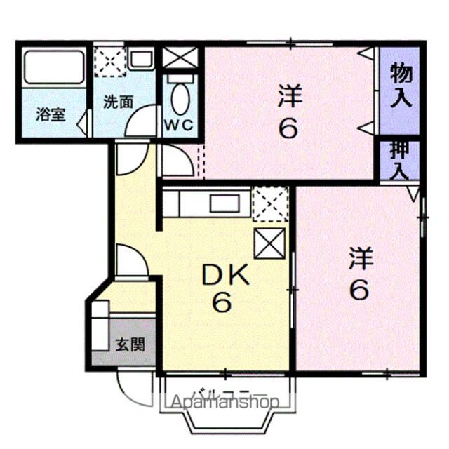 ベルジュ・フレール[2DK/44.34m2]の間取図