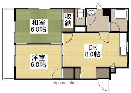 久都内マンション[2DK/46.51m2]の間取図